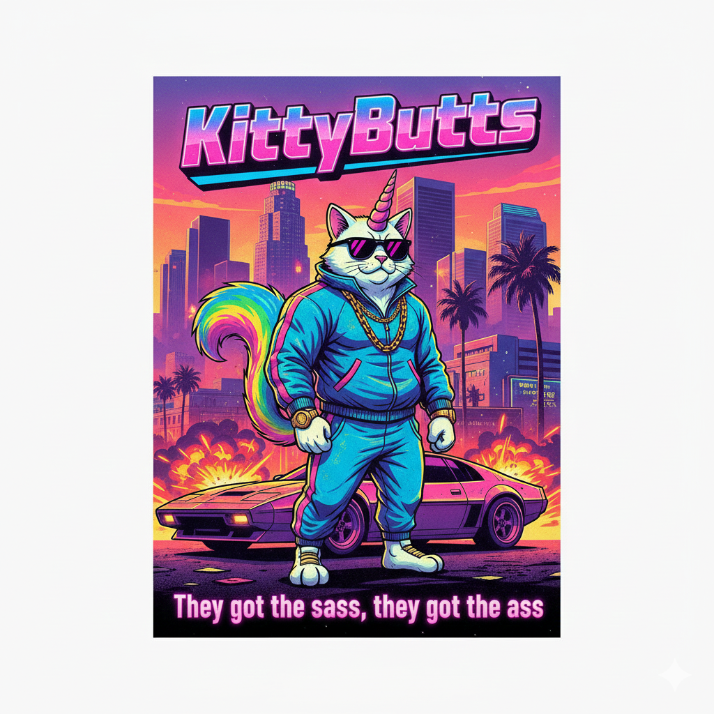 A retro-style poster of the KittyButts collection.